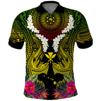 Hawaii Kanaka Maoli Polo Shirt Double Shark and Hibiscus Flowers