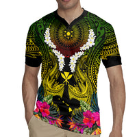 Hawaii Kanaka Maoli Rugby Jersey Double Shark and Hibiscus Flowers