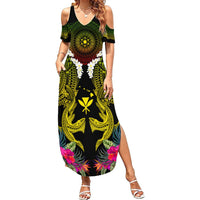 Hawaii Kanaka Maoli Summer Maxi Dress Double Shark and Hibiscus Flowers LT03 Women Black - Polynesian Pride