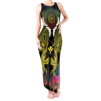 Hawaii Kanaka Maoli Tank Maxi Dress Double Shark and Hibiscus Flowers LT03 Women Black - Polynesian Pride