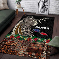 Samoa Siapo Polynesian Art Area Rug Tropical Flowers and Tatau Pattern Brown