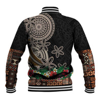 Samoa Siapo Polynesian Art Baseball Jacket Tropical Flowers and Tatau Pattern Brown LT03 - Polynesian Pride