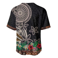 Samoa Siapo Polynesian Art Baseball Jersey Tropical Flowers and Tatau Pattern Brown