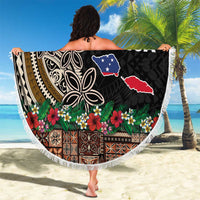 Samoa Siapo Polynesian Art Beach Blanket Tropical Flowers and Tatau Pattern Brown LT03 - Polynesian Pride