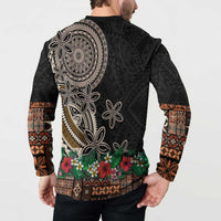 Samoa Siapo Polynesian Art Button Sweatshirt Tropical Flowers and Tatau Pattern Brown LT03 - Polynesian Pride