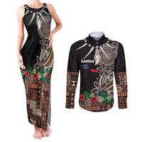 Samoa Siapo Polynesian Art Couples Matching Tank Maxi Dress and Long Sleeve Button Shirt Tropical Flowers and Tatau Pattern Brown LT03 Brown - Polynesian Pride