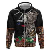 Samoa Siapo Polynesian Art Hoodie Tropical Flowers and Tatau Pattern Brown