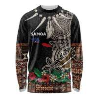 Samoa Siapo Polynesian Art Long Sleeve Shirt Tropical Flowers and Tatau Pattern Brown LT03 Unisex Brown - Polynesian Pride