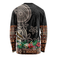 Samoa Siapo Polynesian Art Long Sleeve Shirt Tropical Flowers and Tatau Pattern Brown LT03 - Polynesian Pride