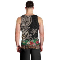 Samoa Siapo Polynesian Art Men Tank Top Tropical Flowers and Tatau Pattern Brown
