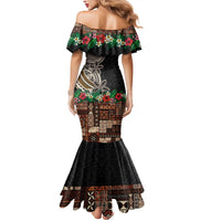 Samoa Siapo Polynesian Art Mermaid Dress Tropical Flowers and Tatau Pattern Brown