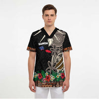 Samoa Siapo Polynesian Art Scrub Top Tropical Flowers and Tatau Pattern Brown LT03 - Polynesian Pride
