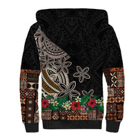 Samoa Siapo Polynesian Art Sherpa Hoodie Tropical Flowers and Tatau Pattern Brown LT03 - Polynesian Pride