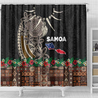 Samoa Siapo Polynesian Art Shower Curtain Tropical Flowers and Tatau Pattern Brown