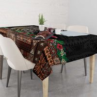 Samoa Siapo Polynesian Art Tablecloth Tropical Flowers and Tatau Pattern Brown LT03 - Polynesian Pride