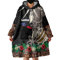 Samoa Siapo Polynesian Art Wearable Blanket Hoodie Tropical Flowers and Tatau Pattern Brown LT03 - Polynesian Pride