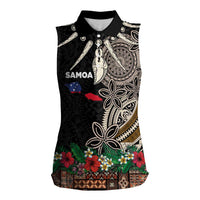 Samoa Siapo Polynesian Art Women Sleeveless Polo Shirt Tropical Flowers and Tatau Pattern Brown