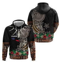 Samoa Siapo Polynesian Art Zip Hoodie Tropical Flowers and Tatau Pattern Brown