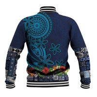 Samoa Siapo Polynesian Art Baseball Jacket Tropical Flowers and Tatau Pattern Navy LT03 - Polynesian Pride