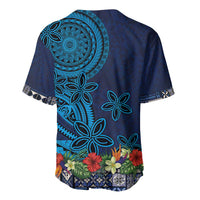 Samoa Siapo Polynesian Art Baseball Jersey Tropical Flowers and Tatau Pattern Navy
