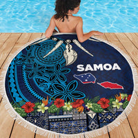 Samoa Siapo Polynesian Art Beach Blanket Tropical Flowers and Tatau Pattern Navy LT03 - Polynesian Pride