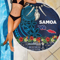 Samoa Siapo Polynesian Art Beach Blanket Tropical Flowers and Tatau Pattern Navy LT03 - Polynesian Pride