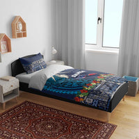 Samoa Siapo Polynesian Art Bedding Set Tropical Flowers and Tatau Pattern Navy