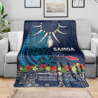 Samoa Siapo Polynesian Art Blanket Tropical Flowers and Tatau Pattern Navy LT03 - Polynesian Pride