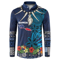 Samoa Siapo Polynesian Art Button Sweatshirt Tropical Flowers and Tatau Pattern Navy LT03 Navy - Polynesian Pride
