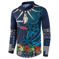 Samoa Siapo Polynesian Art Button Sweatshirt Tropical Flowers and Tatau Pattern Navy LT03 - Polynesian Pride