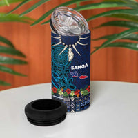 Samoa Siapo Polynesian Art 4 in 1 Can Cooler Tumbler Tropical Flowers and Tatau Pattern Navy LT03 - Polynesian Pride
