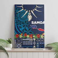 Samoa Siapo Polynesian Art Canvas Wall Art Tropical Flowers and Tatau Pattern Navy LT03 - Polynesian Pride