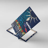 Samoa Siapo Polynesian Art Canvas Wall Art Tropical Flowers and Tatau Pattern Navy LT03 With Frame Navy - Polynesian Pride