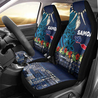 Samoa Siapo Polynesian Art Car Seat Cover Tropical Flowers and Tatau Pattern Navy