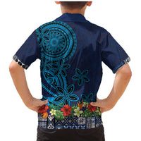 Samoa Siapo Polynesian Art Family Matching Mermaid Dress and Hawaiian Shirt Tropical Flowers and Tatau Pattern Navy
