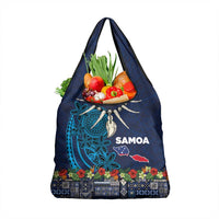 Samoa Siapo Polynesian Art Grocery Bag Tropical Flowers and Tatau Pattern Navy LT03 1-pack One Size Navy - Polynesian Pride