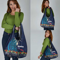 Samoa Siapo Polynesian Art Grocery Bag Tropical Flowers and Tatau Pattern Navy LT03 - Polynesian Pride