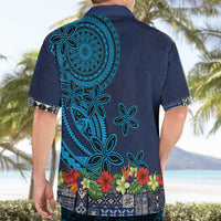 Samoa Siapo Polynesian Art Hawaiian Shirt Tropical Flowers and Tatau Pattern Navy LT03 - Polynesian Pride