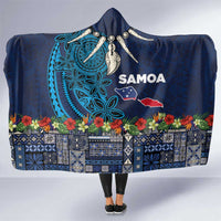 Samoa Siapo Polynesian Art Hooded Blanket Tropical Flowers and Tatau Pattern Navy LT03 One Size Navy - Polynesian Pride