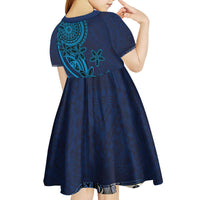 Samoa Siapo Polynesian Art Kid Short Sleeve Dress Tropical Flowers and Tatau Pattern Navy LT03 - Polynesian Pride