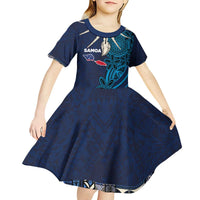Samoa Siapo Polynesian Art Kid Short Sleeve Dress Tropical Flowers and Tatau Pattern Navy LT03 - Polynesian Pride