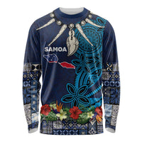 Samoa Siapo Polynesian Art Long Sleeve Shirt Tropical Flowers and Tatau Pattern Navy LT03 Unisex Navy - Polynesian Pride
