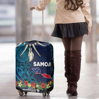 Samoa Siapo Polynesian Art Luggage Cover Tropical Flowers and Tatau Pattern Navy