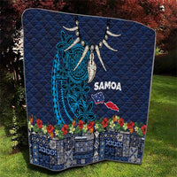 Samoa Siapo Polynesian Art Quilt Tropical Flowers and Tatau Pattern Navy