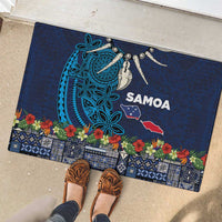 Samoa Siapo Polynesian Art Rubber Doormat Tropical Flowers and Tatau Pattern Navy LT03 - Polynesian Pride