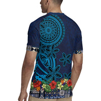Samoa Siapo Polynesian Art Rugby Jersey Tropical Flowers and Tatau Pattern Navy