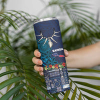 Samoa Siapo Polynesian Art Skinny Tumbler Tropical Flowers and Tatau Pattern Navy
