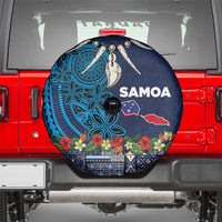 Samoa Siapo Polynesian Art Spare Tire Cover Tropical Flowers and Tatau Pattern Navy