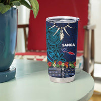 Samoa Siapo Polynesian Art Tumbler Cup Tropical Flowers and Tatau Pattern Navy