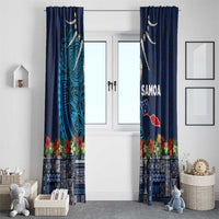 Samoa Siapo Polynesian Art Window Curtain Tropical Flowers and Tatau Pattern Navy LT03 - Polynesian Pride